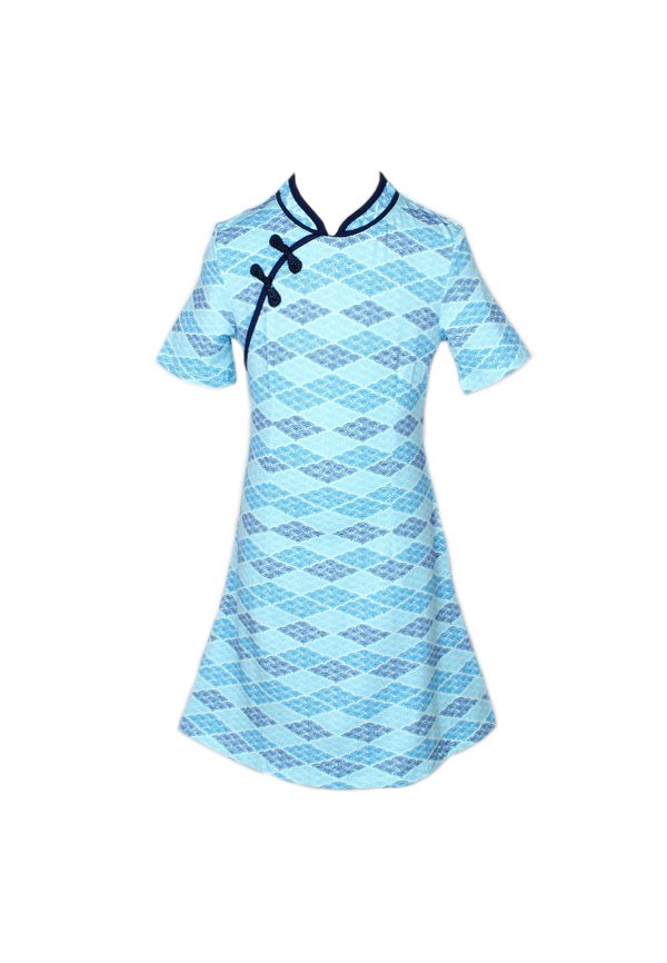 Classic Motif Print Cheongsam Inspired Dress BLUE (Girl's Dress)