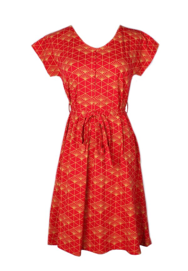 Japanese Sunray Print Flare Dress RED (Ladies' Dress)