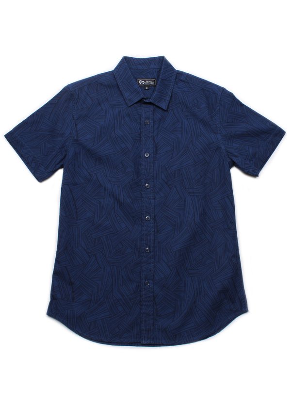 Weave Print Short Sleeve Shirt NAVY (Men's Shirt)